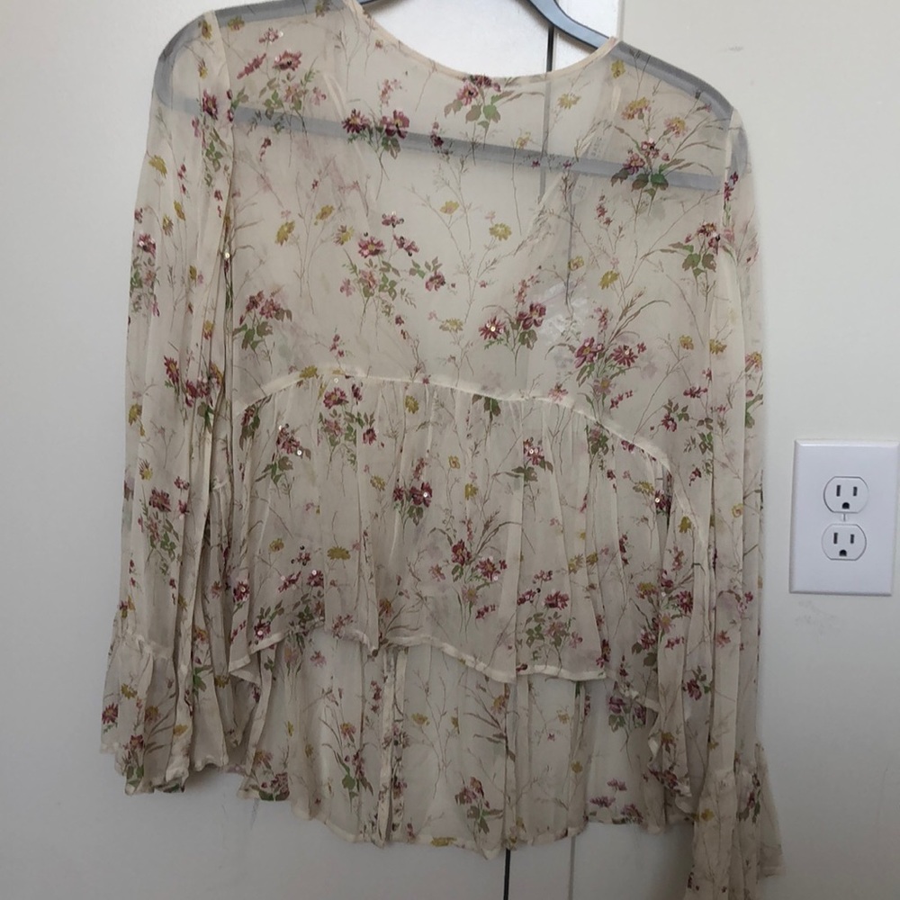 Sheer floral long sleeve flow top